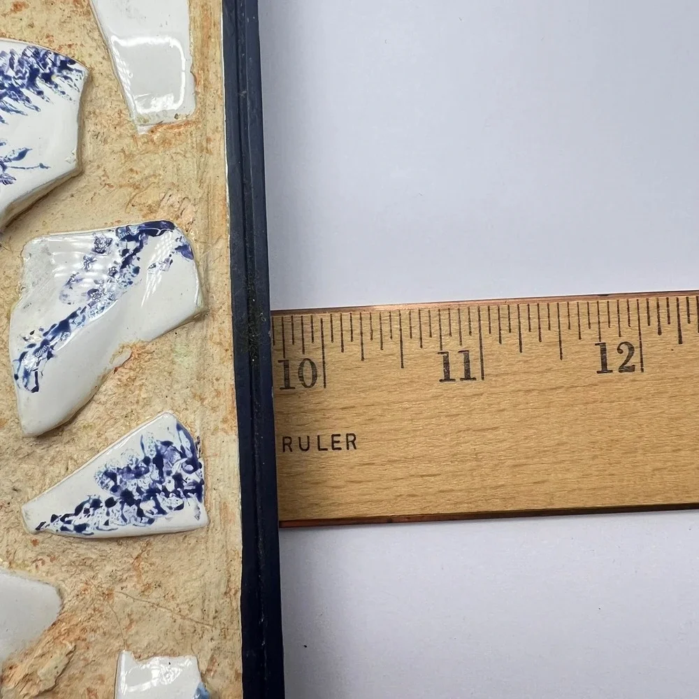 Blue & White Mosaic Broken‎ Teapot Picture Frame 3x5 Shabby Chic Cottage Artisan